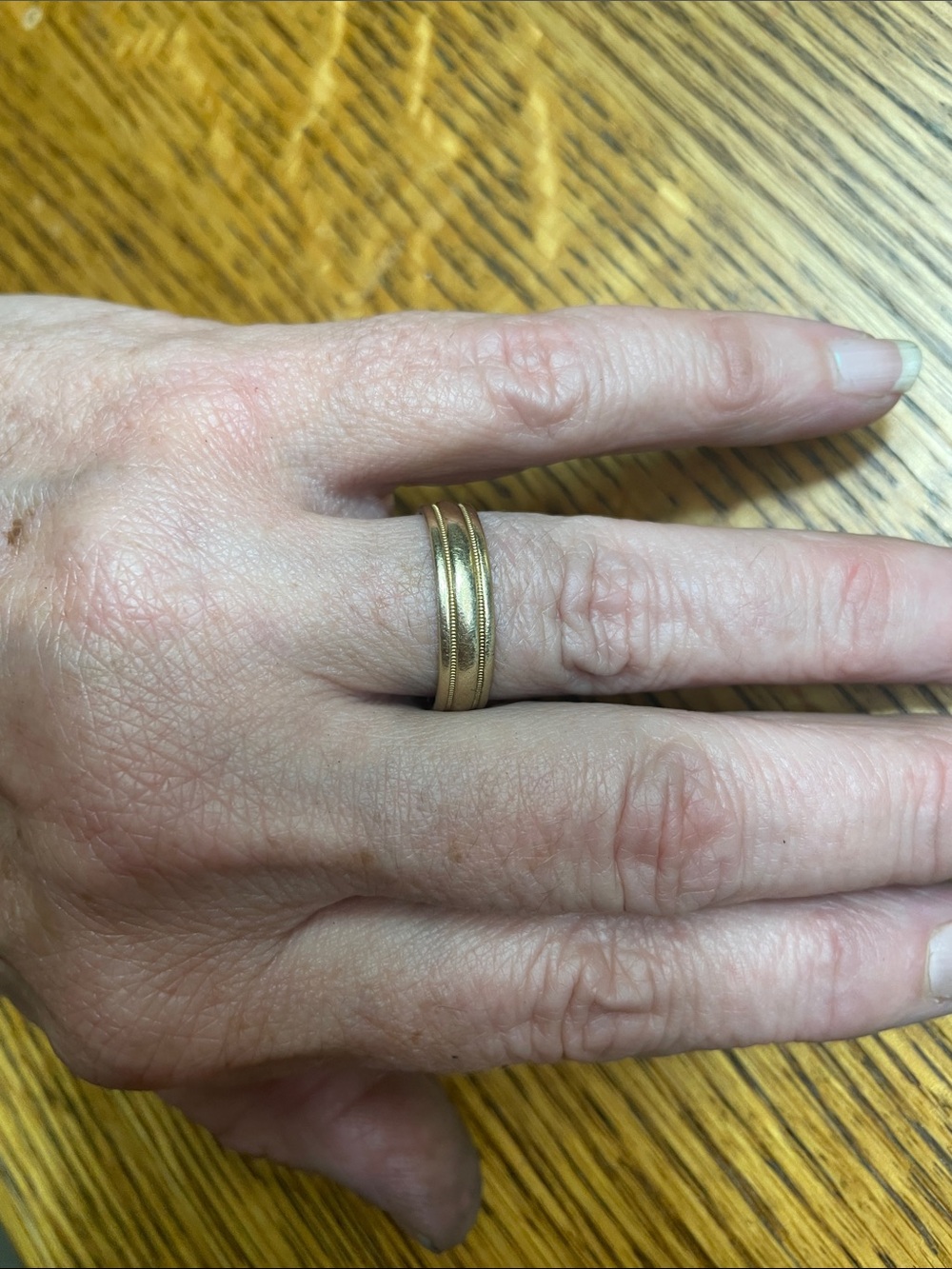 Mens 14kt Gold Stack Ring with Subtle Textured Bands - Picture 3 of 8